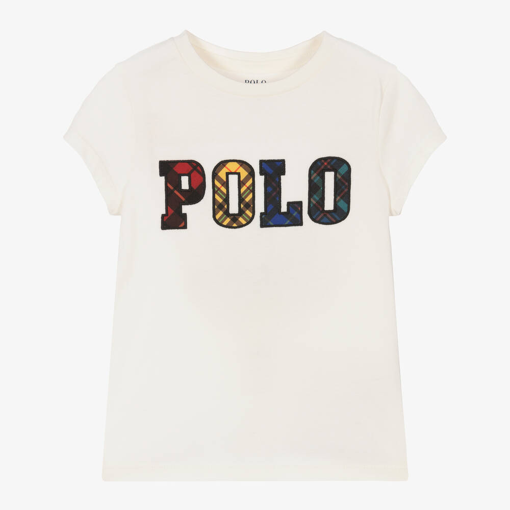 Polo Ralph Lauren - Girls Ivory Logo T-Shirt | Childrensalon