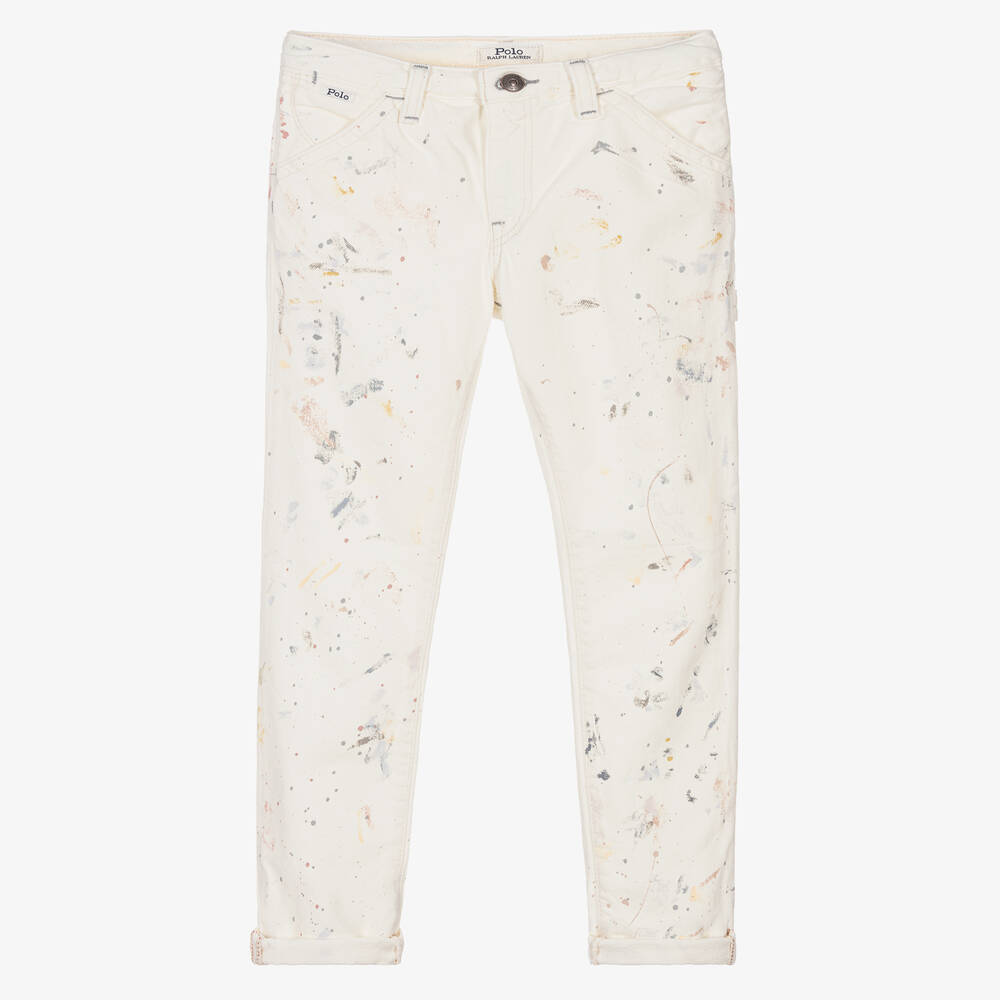 رالف لورين-جينز قطن دنيم لون عاجي للبنات | Childrensalon Outlet