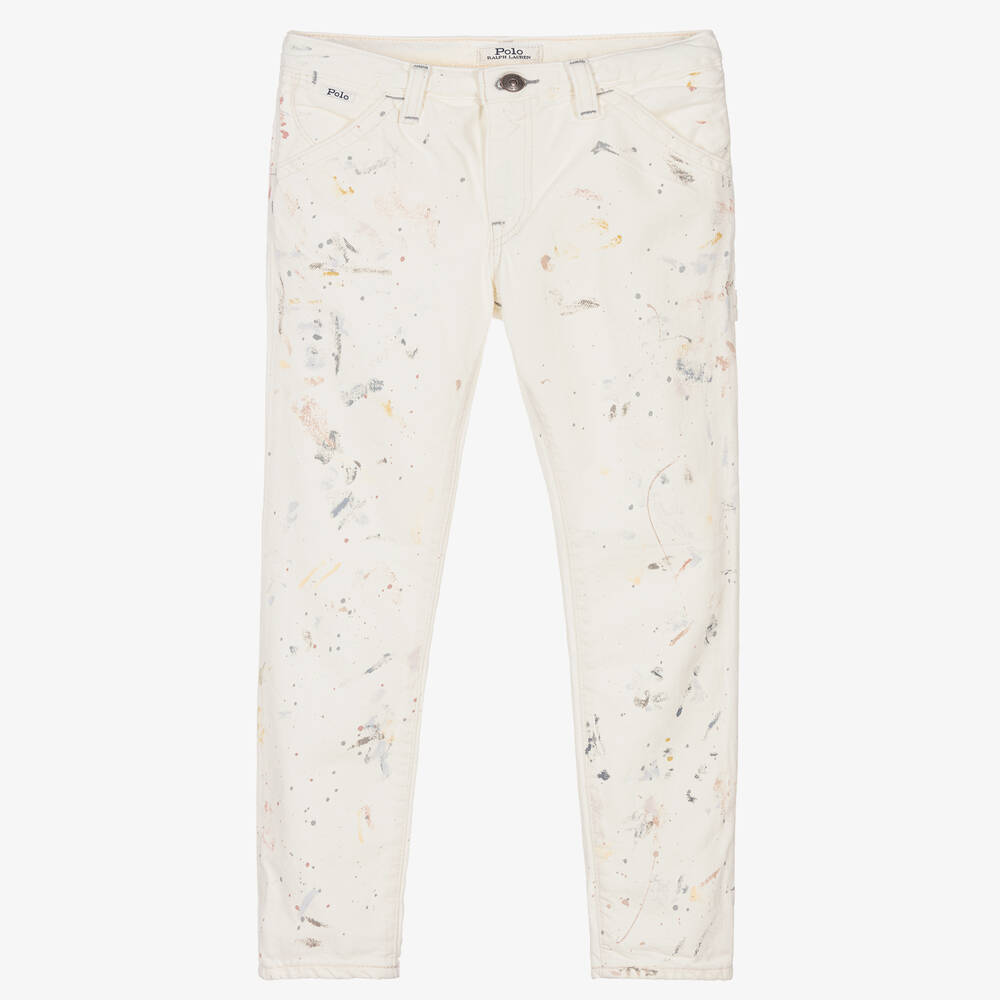 Ralph Lauren - Girls Ivory Paint Splatter Jeans | Childrensalon