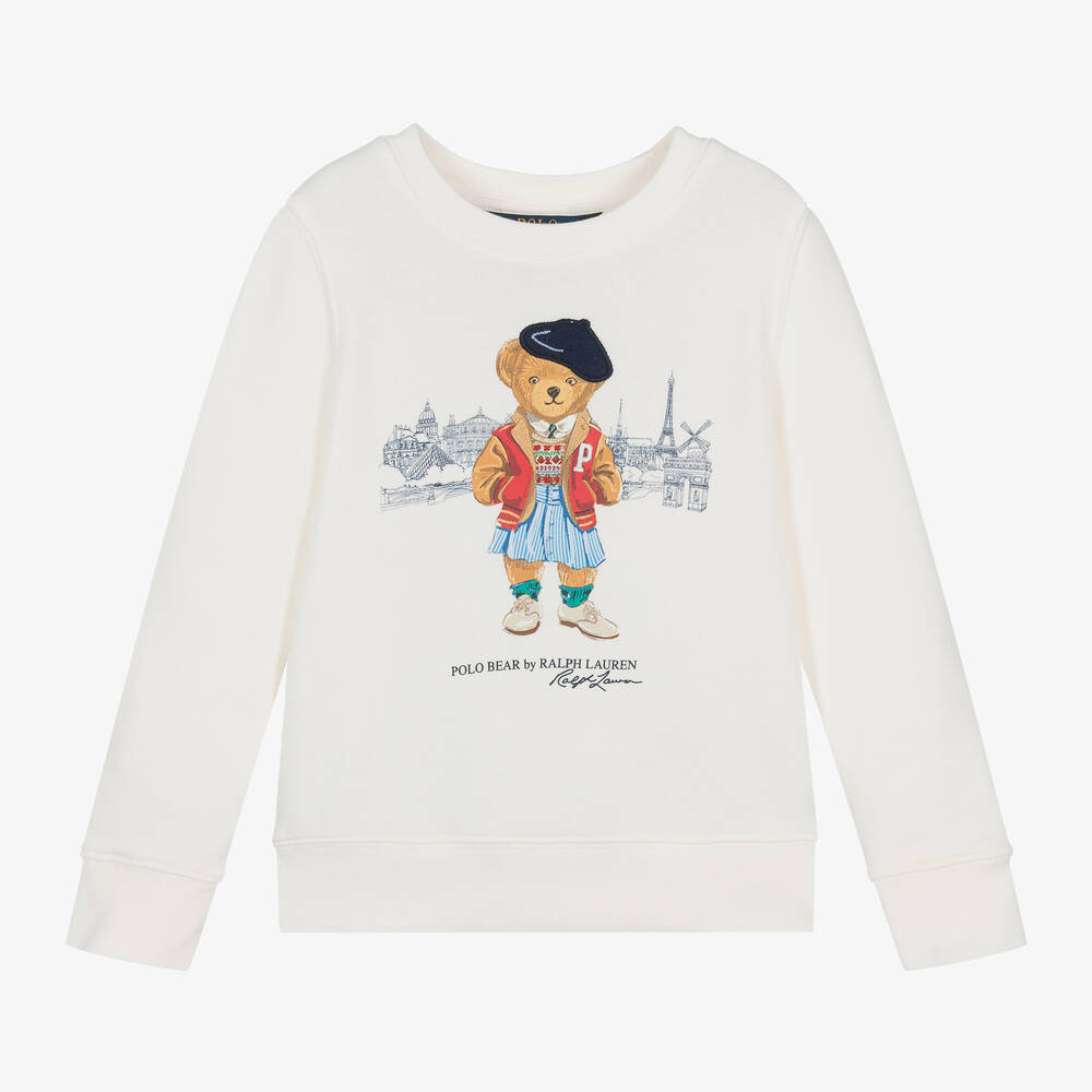Ralph Lauren Girls Ivory Parisian Polo Bear Sweatshirt Childrensalon Outlet