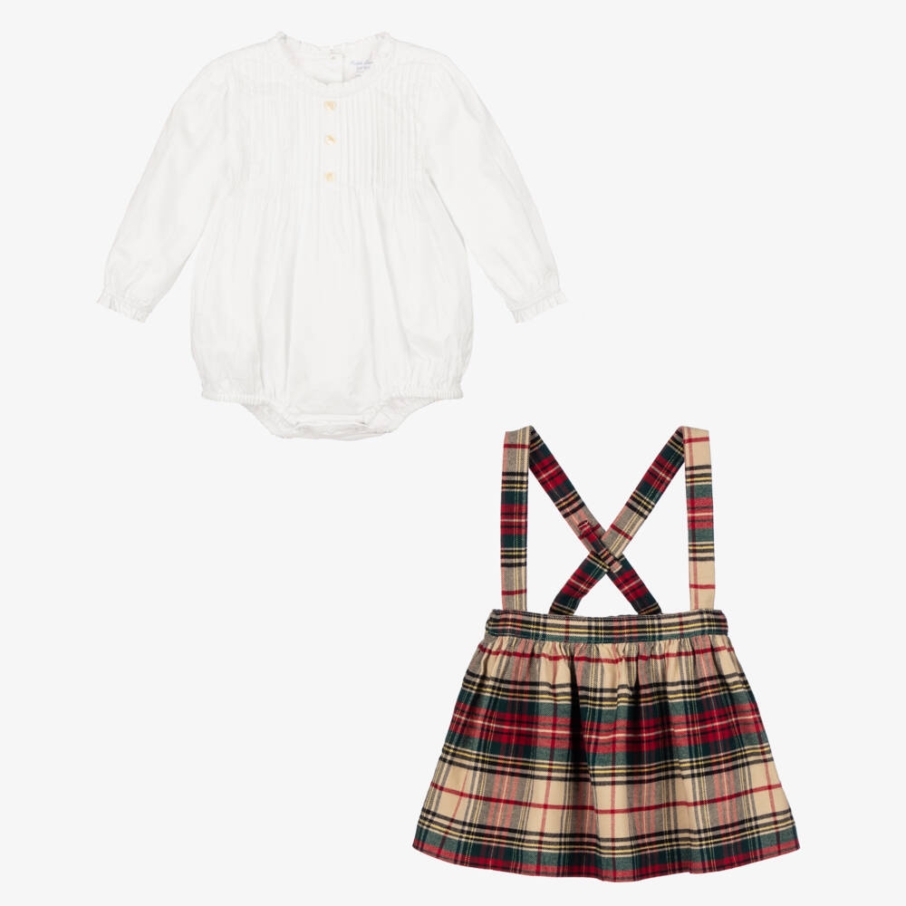 Ralph Lauren-Girls Ivory & Red Check Skirt Set | Childrensalon Outlet