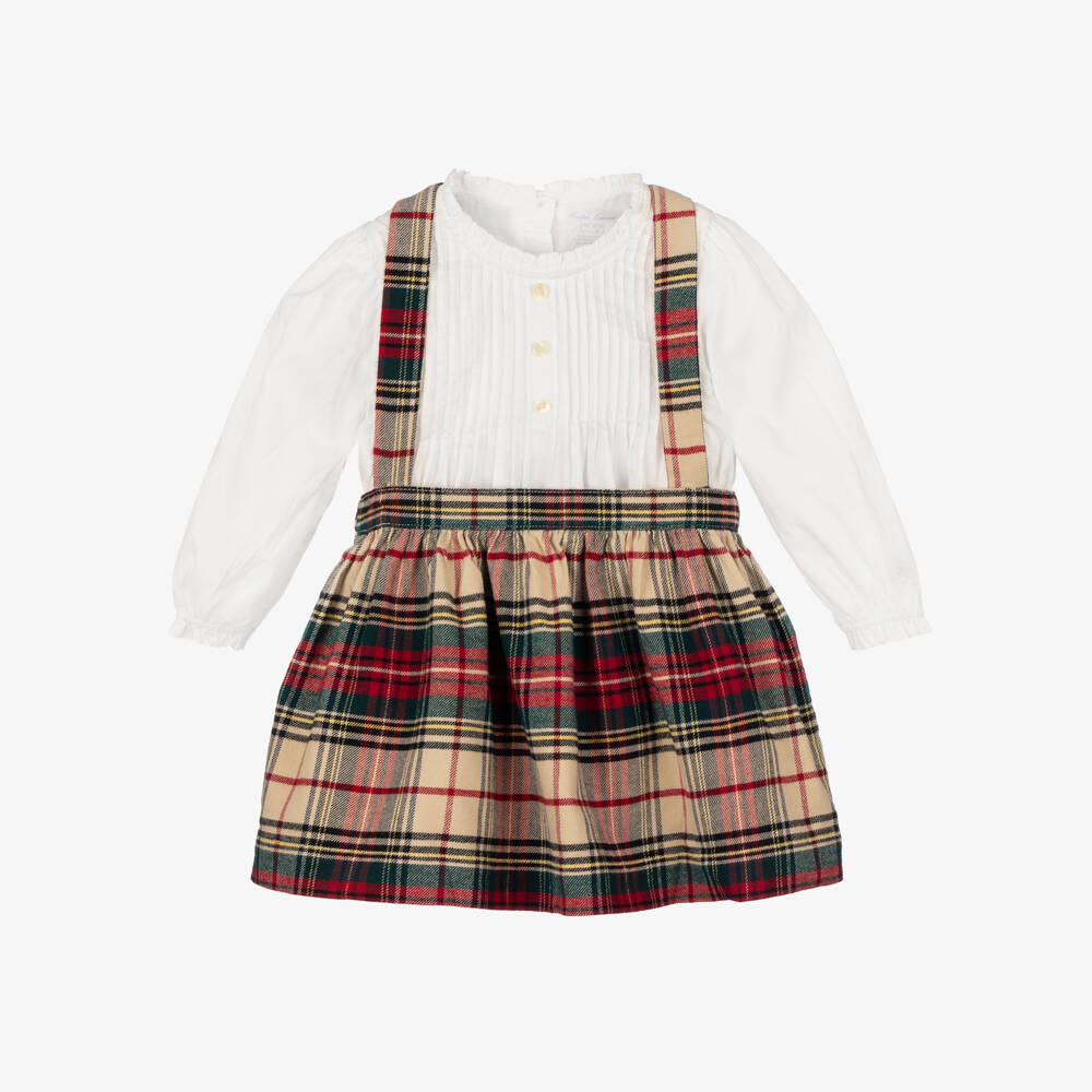 Ralph Lauren-طقم تنورة تارتان قطن لون عاجي للمولودات | Childrensalon Outlet