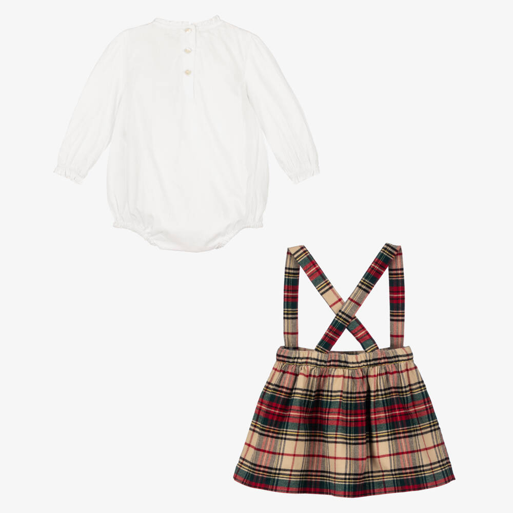 Ralph Lauren-Girls Ivory & Red Check Skirt Set | Childrensalon Outlet