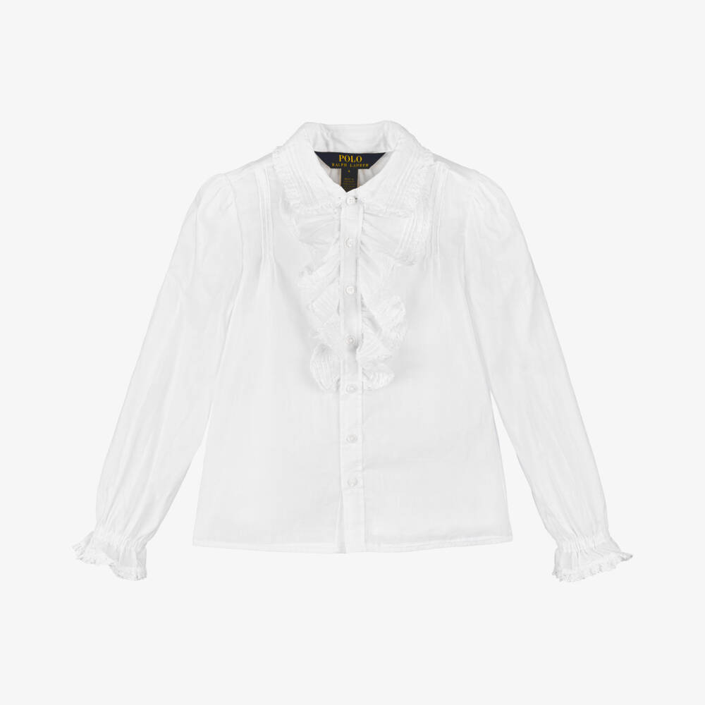 Ralph Lauren-Girls Ivory Ruffled Voile Blouse | Childrensalon Outlet