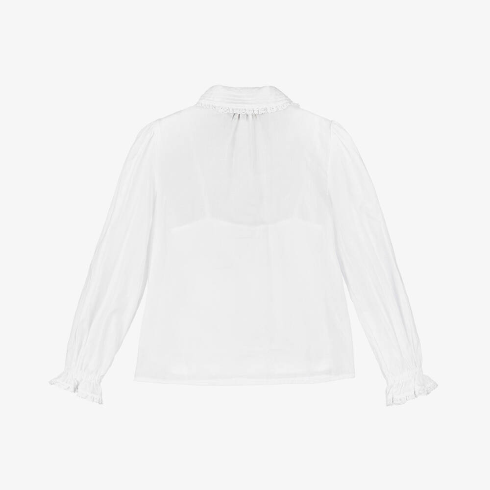 Ralph Lauren-بلوزة فوال عاجية مزينة بكشكش للبنات | Childrensalon Outlet