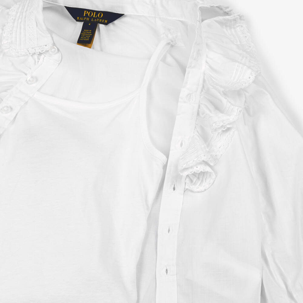Ralph Lauren-بلوزة فوال عاجية مزينة بكشكش للبنات | Childrensalon Outlet