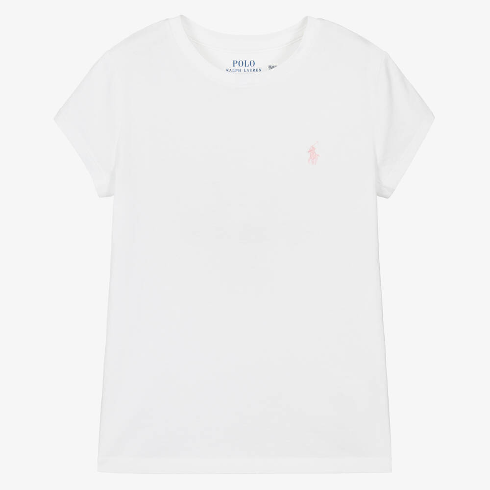 Ralph Lauren-Girls Ivory Tee with Pink Pony Emblem | Childrensalon Outlet