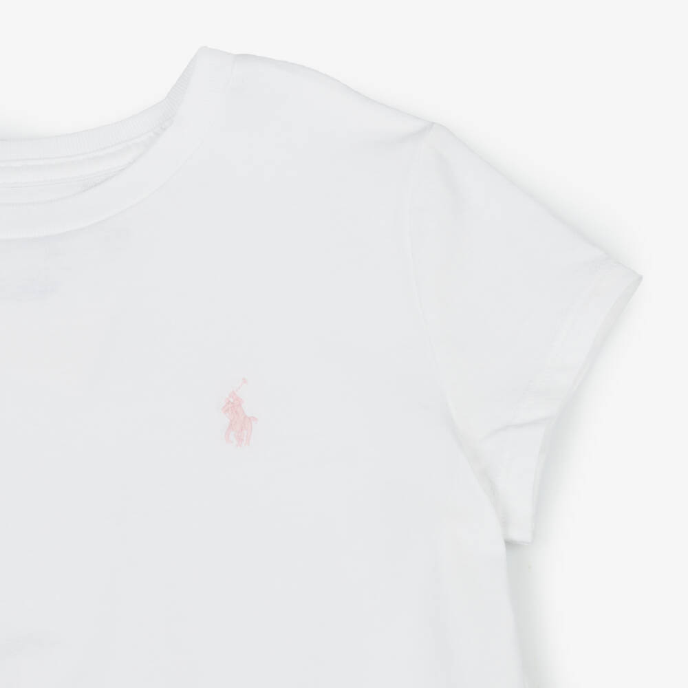 Ralph Lauren-Girls Ivory Tee with Pink Pony Emblem | Childrensalon Outlet