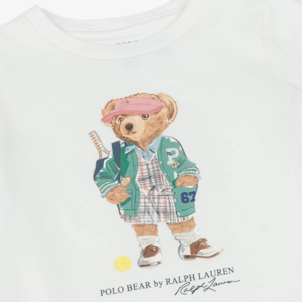 Ralph Lauren-Футболка кремовая с медвежонком для девочек | Childrensalon Outlet