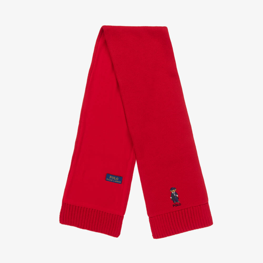 Ralph Lauren-طقم قبعة وسكارف محبوك لون أحمر للبنات | Childrensalon Outlet