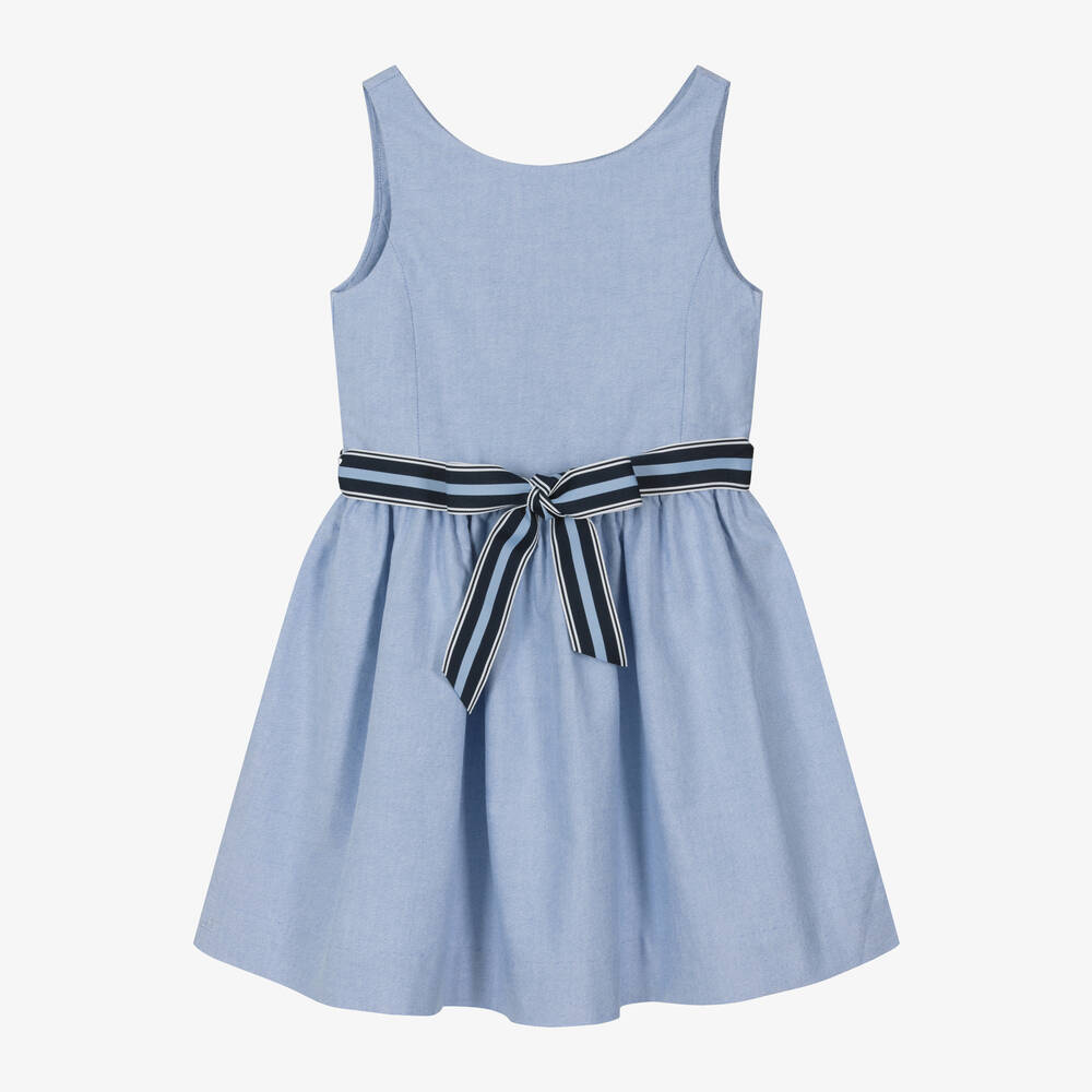 Ralph Lauren-فستان قطن أكسفورد لون أزرق فاتح | Childrensalon Outlet