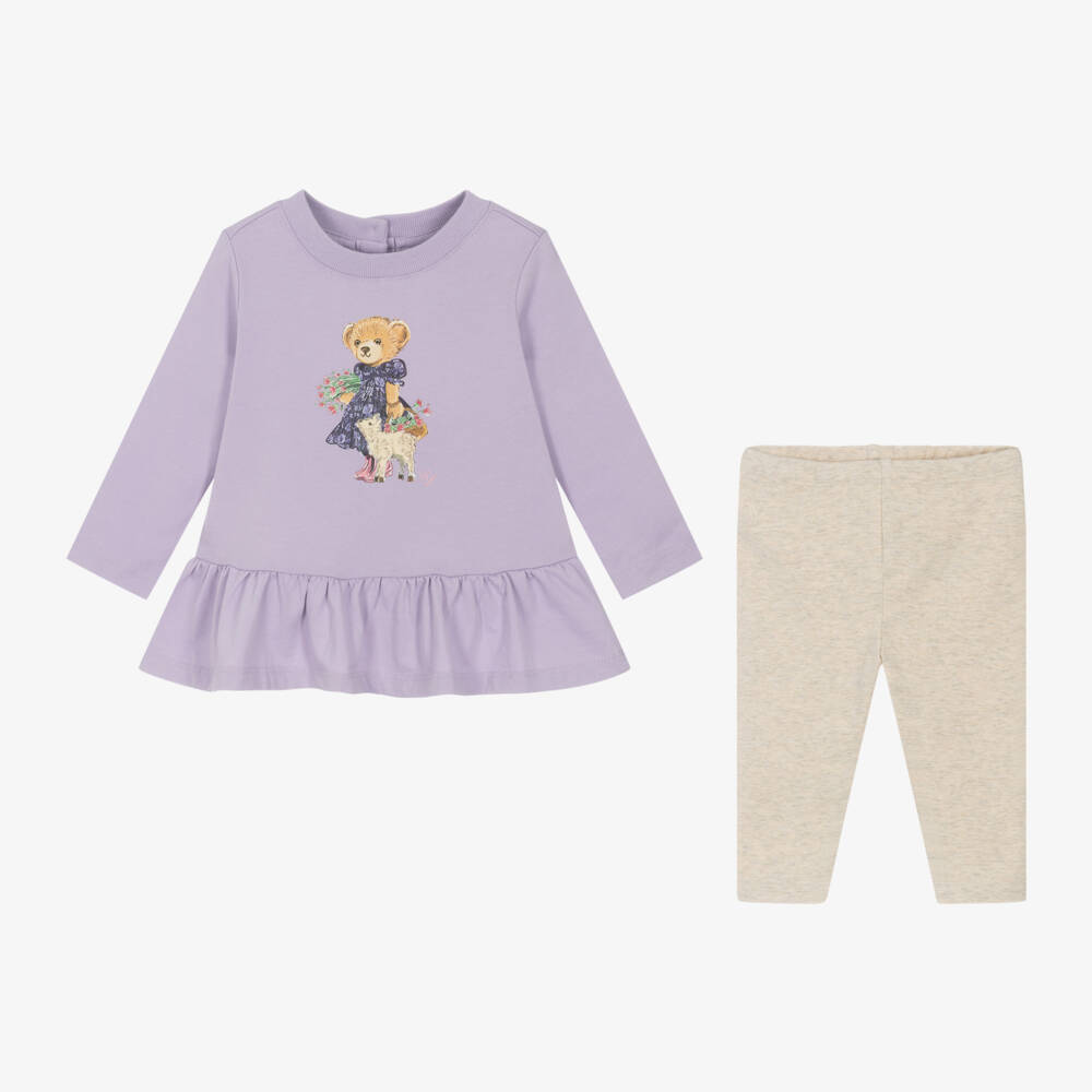 Ralph Lauren-Girls Lilac & Beige Bear Outfit | Childrensalon Outlet