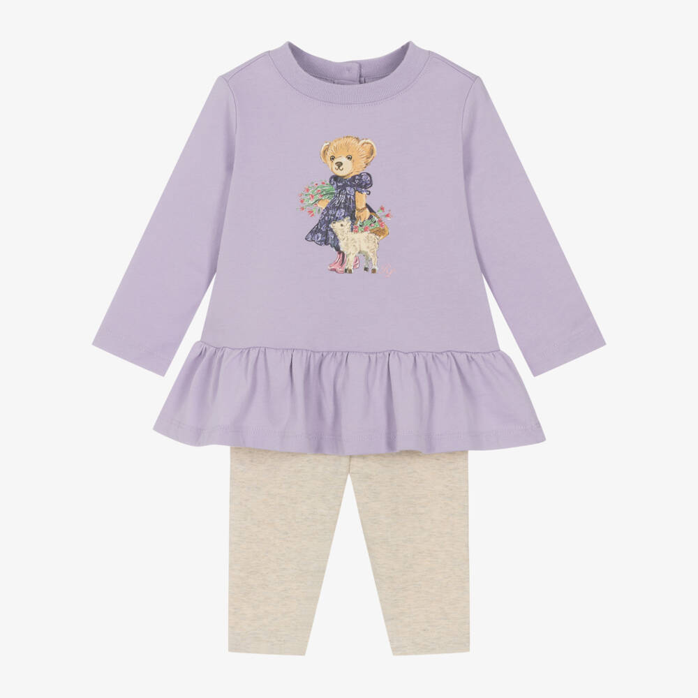 Ralph Lauren-Girls Lilac & Beige Bear Outfit | Childrensalon Outlet