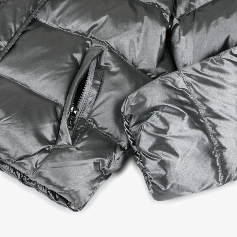Ralph Lauren-Girls Metallic Grey Down Puffer Jacket | Childrensalon Outlet