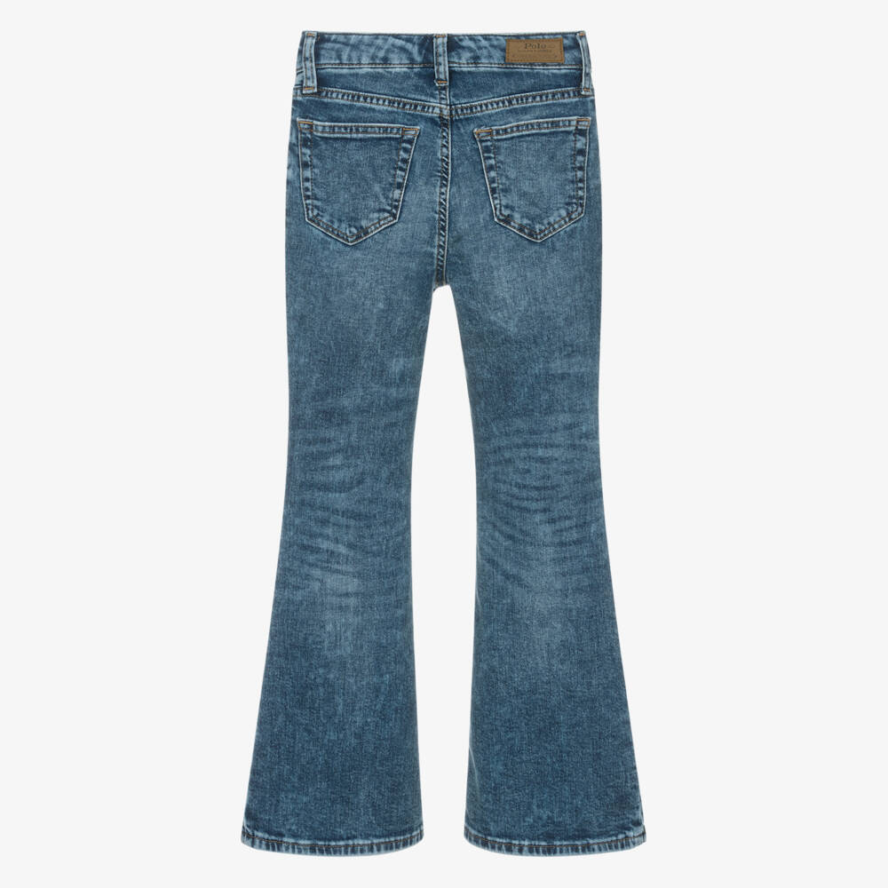 Ralph Lauren-Girls Mid-Wash Blue Denim Flared Jeans | Childrensalon Outlet