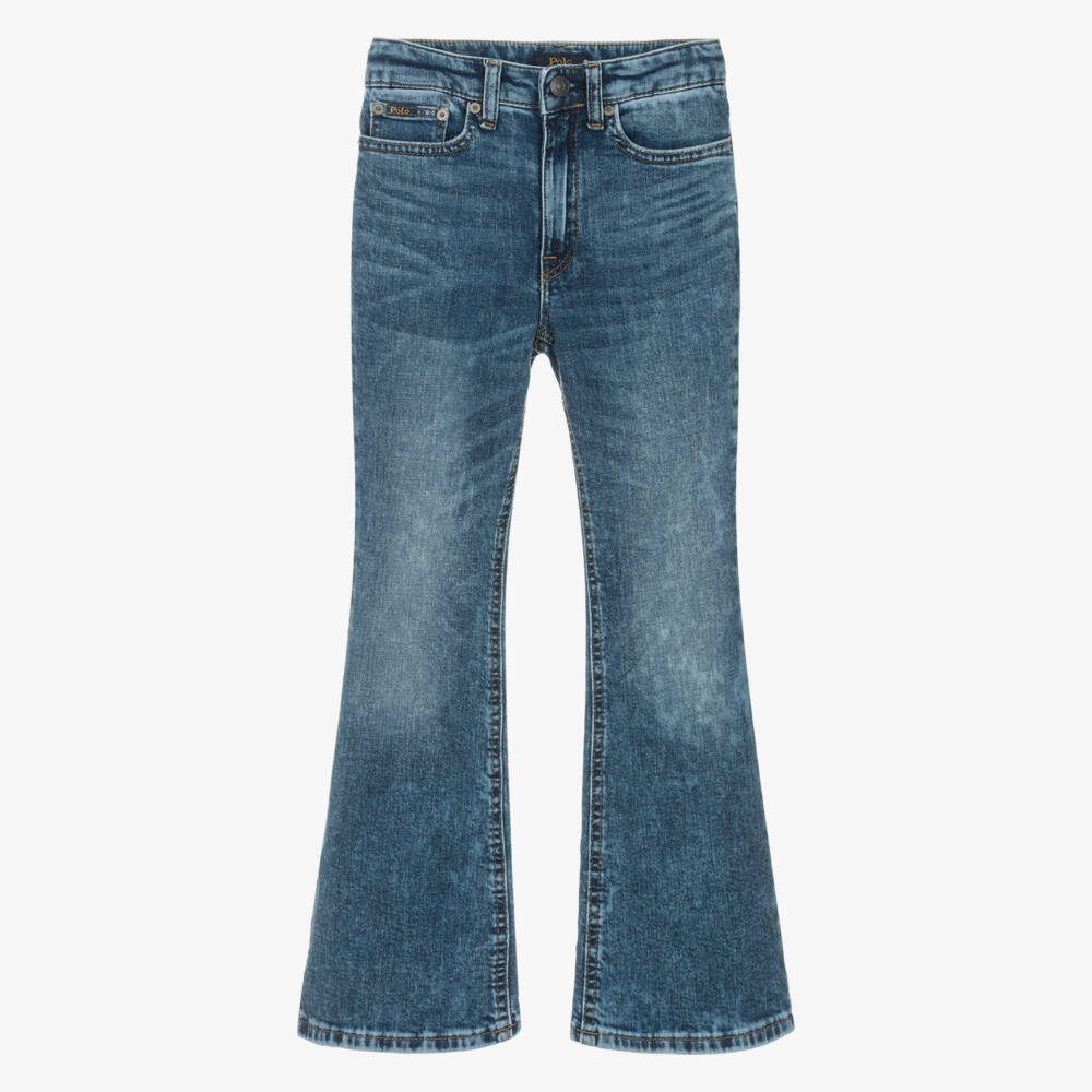 Ralph Lauren-Girls Mid-Wash Blue Denim Flared Jeans | Childrensalon Outlet
