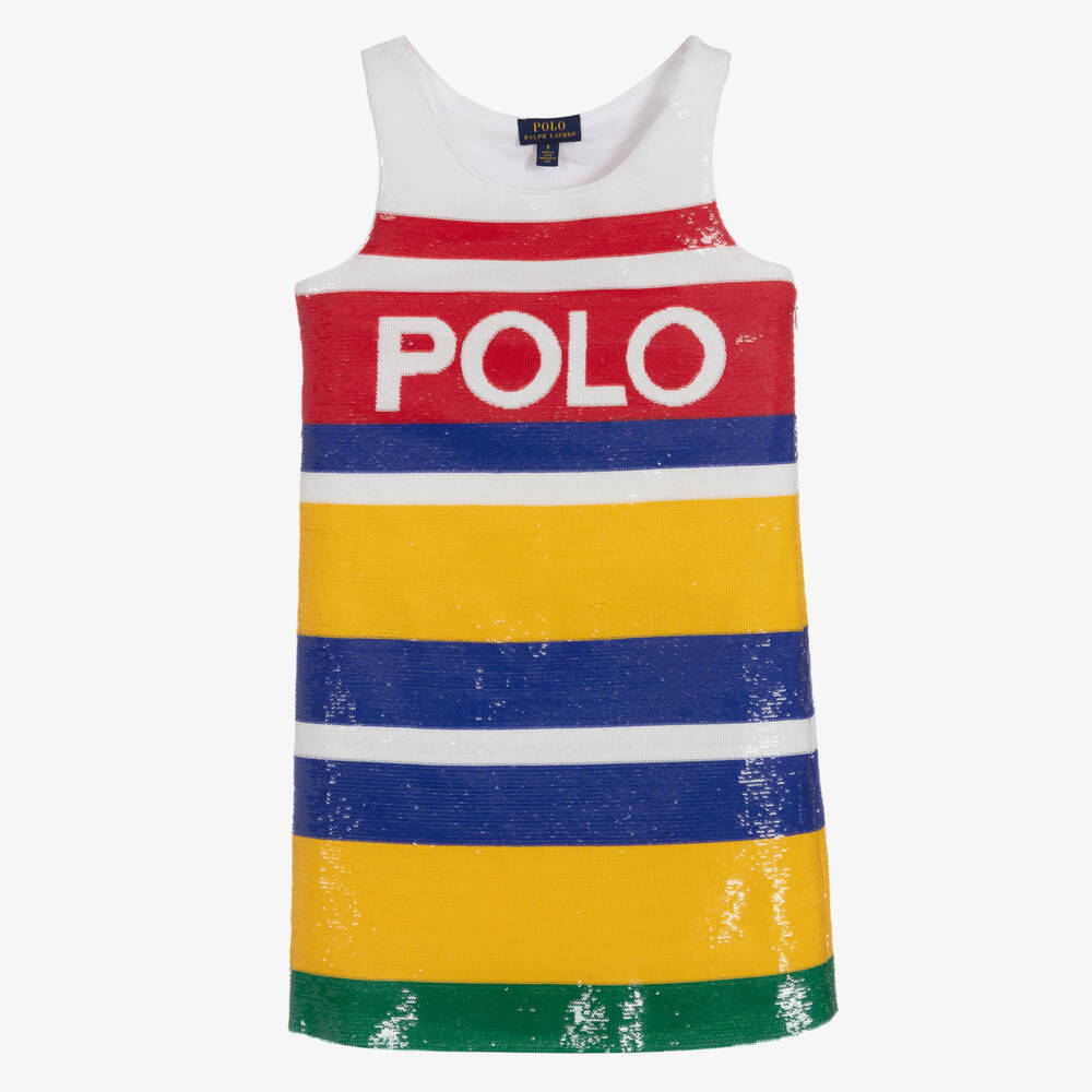 Polo Ralph Lauren-فستان ترتر مقلم لون أبيض، أحمر وأصفر | Childrensalon Outlet