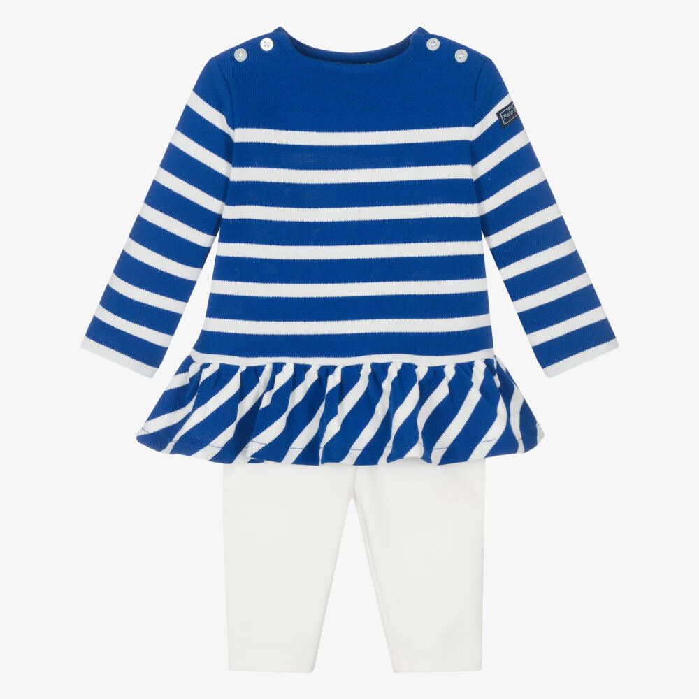 Ralph Lauren-Girls Nautical Blue Cotton Ensemble | Childrensalon Outlet