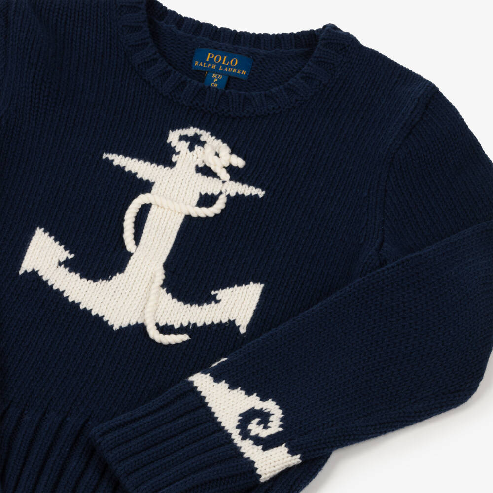 Ralph Lauren-Girls Nautical Knit Navy Pullover | Childrensalon Outlet