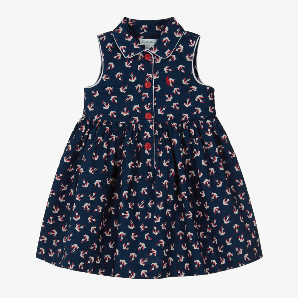 Ralph Lauren-Girls Nautical Navy Cotton Frock | Childrensalon Outlet