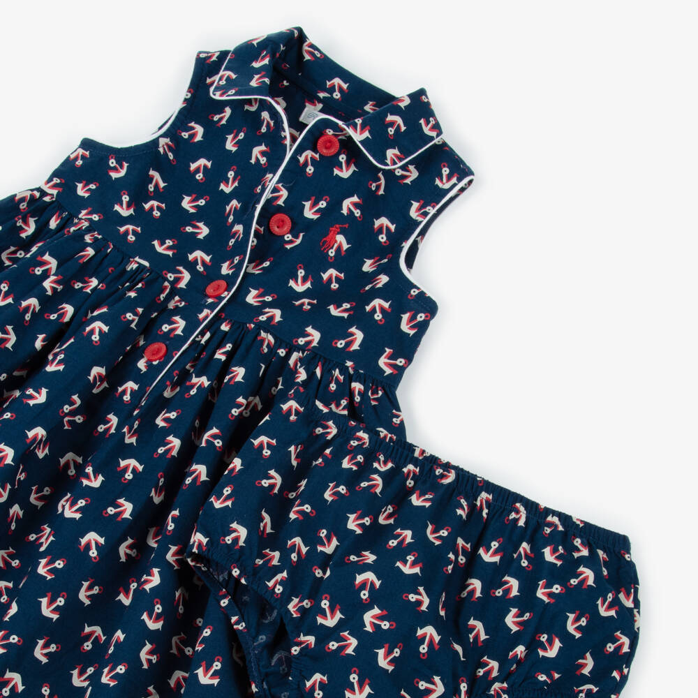 Ralph Lauren-Girls Nautical Navy Cotton Frock | Childrensalon Outlet