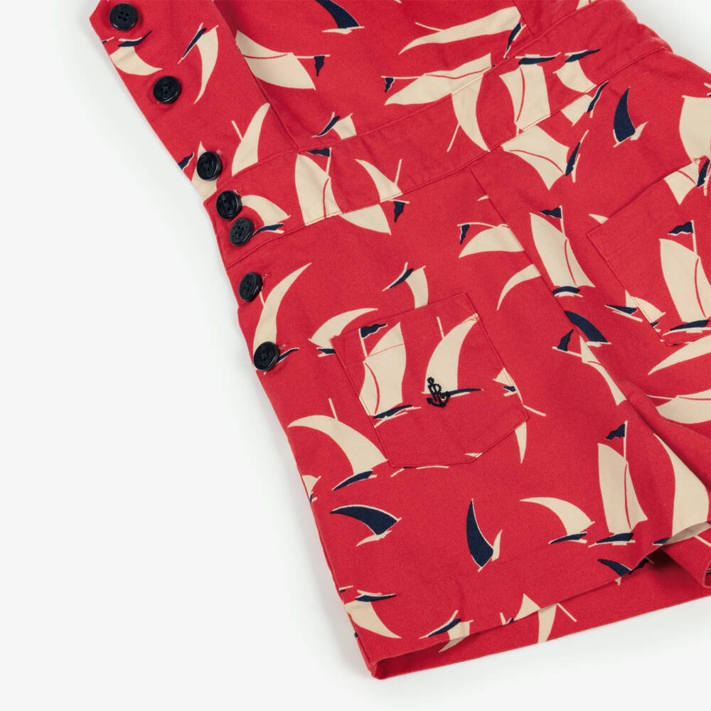 Ralph Lauren-Girls Nautical Red Cotton Romper | Childrensalon Outlet