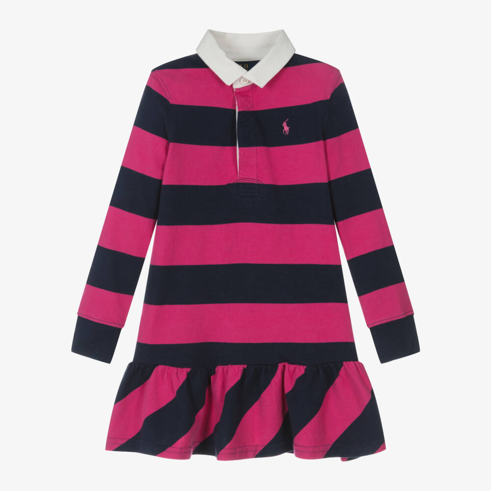 Ralph Lauren-Girls Navy and Pink Rugby Dress | Childrensalon Outlet