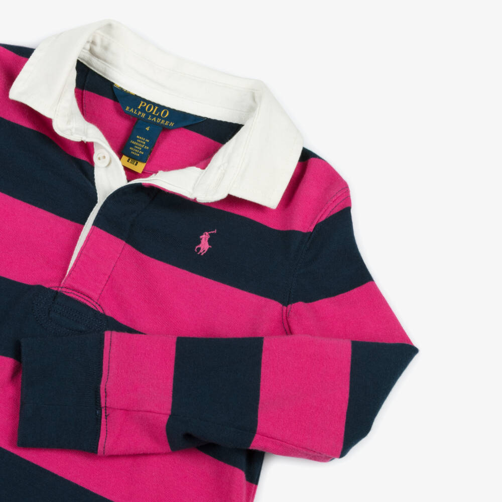 رالف لورين-فستان روغبي مقلم لون زهري وكحلي | Childrensalon Outlet