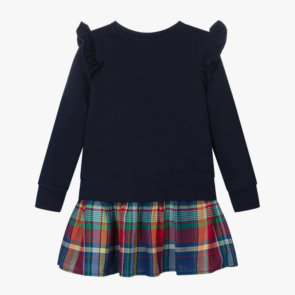 Ralph Lauren-Girls Navy Blue Check Sweatshirt Dress | Childrensalon Outlet
