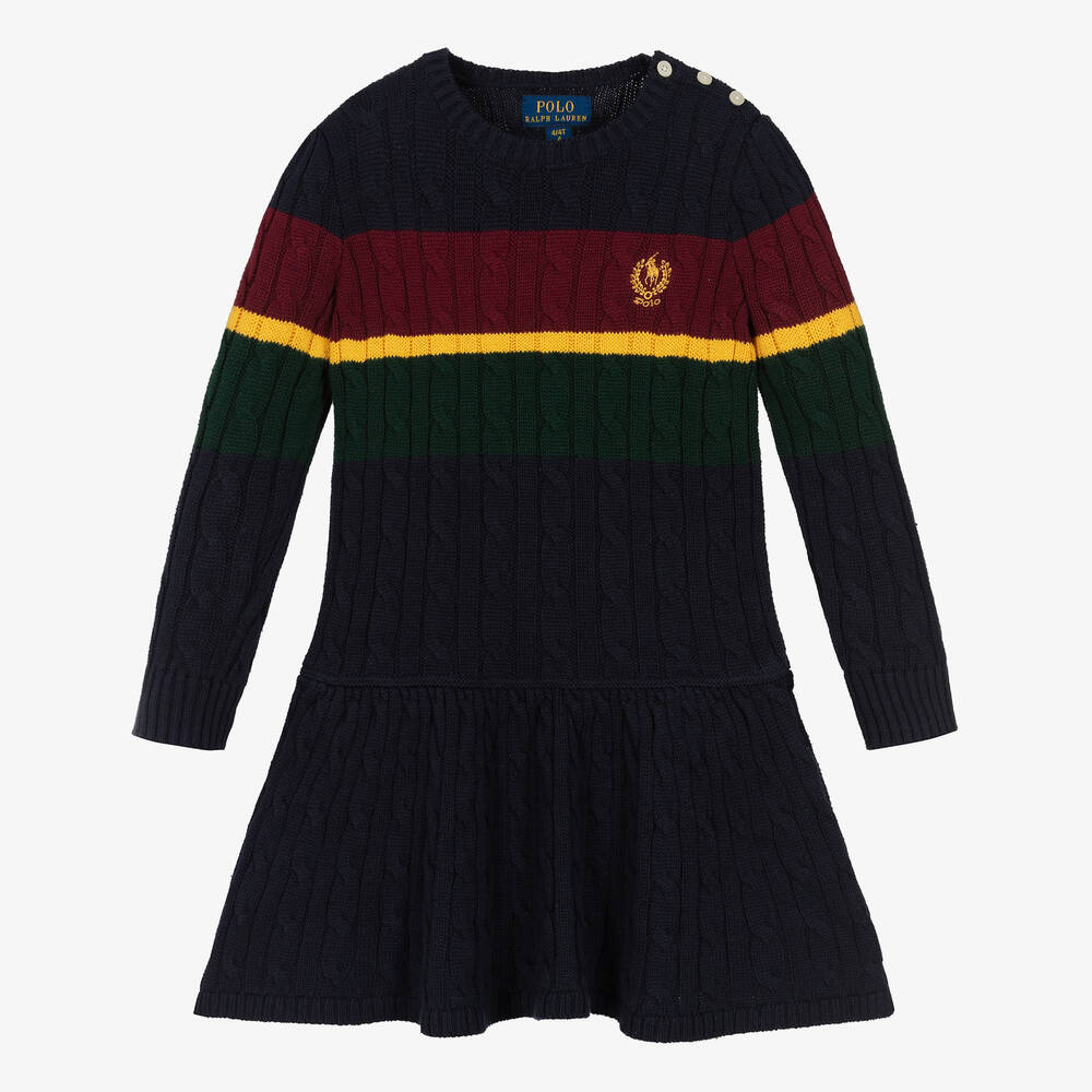 Ralph Lauren - Robe bleu marine torsadée en coton | Childrensalon