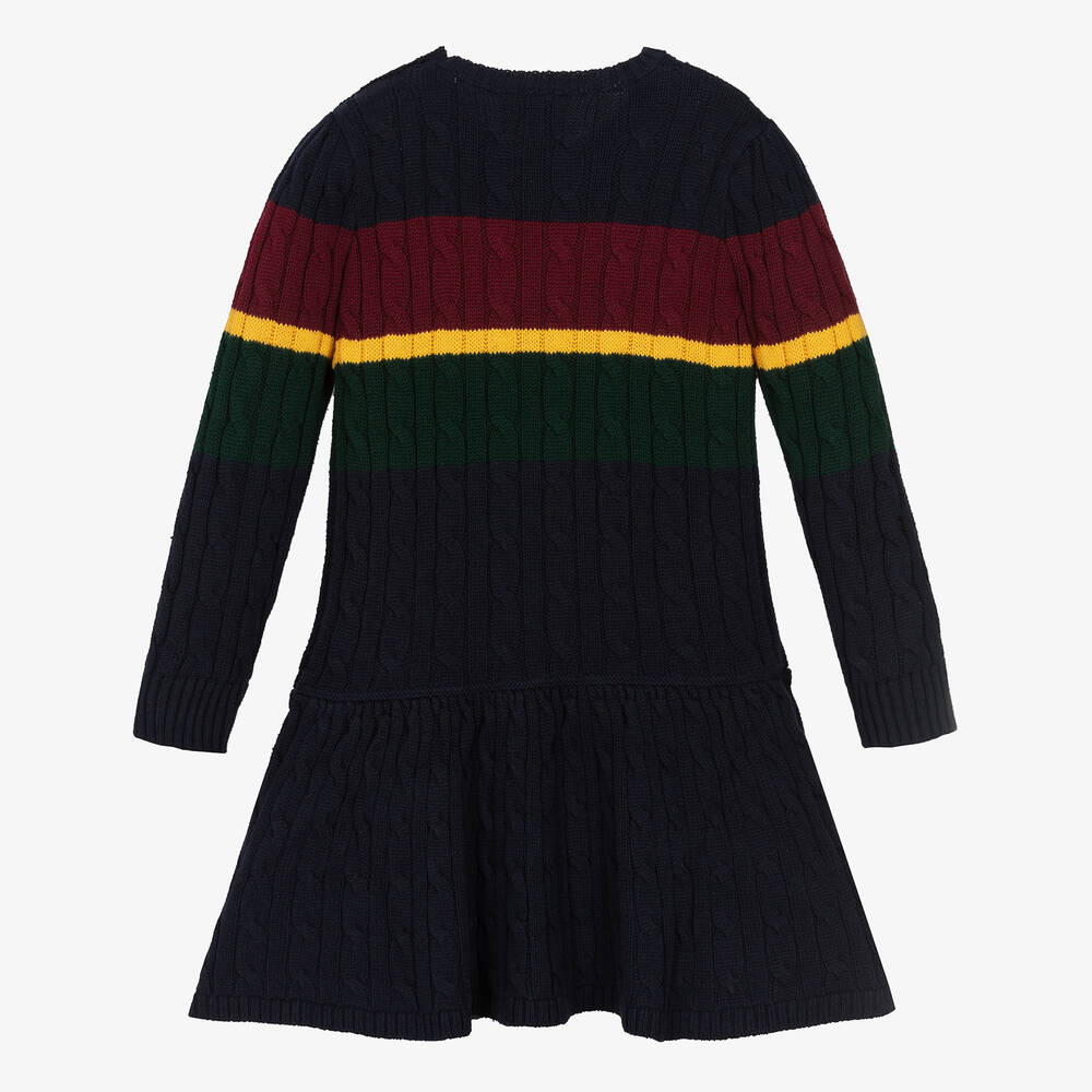 Ralph Lauren-Girls Navy Blue Cotton Cable-Knit Dress | Childrensalon Outlet