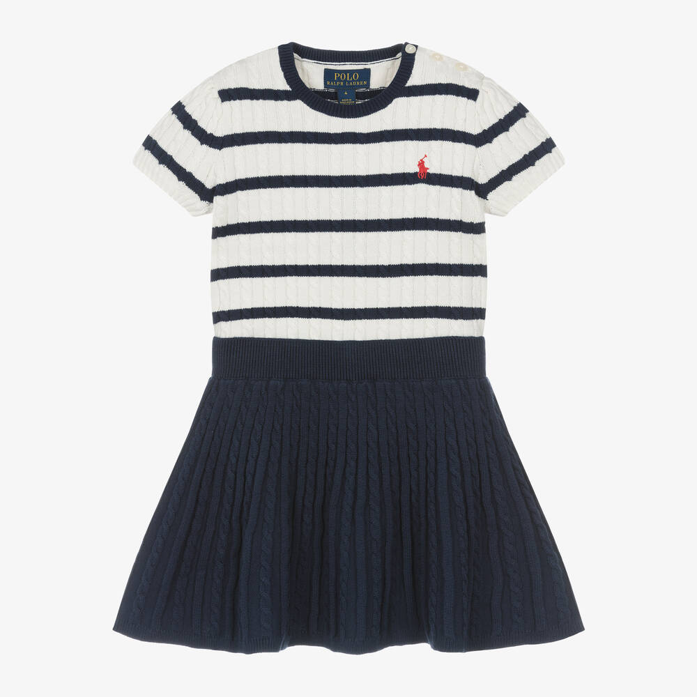 Ralph Lauren-Girls Navy Blue Cotton Cable Knit Skirt Set | Childrensalon Outlet