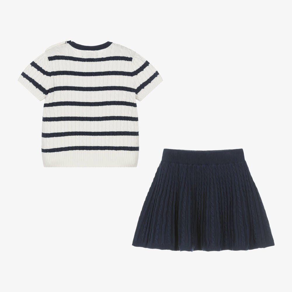 Ralph Lauren Girls Navy Blue Cotton Cable Knit Skirt Set