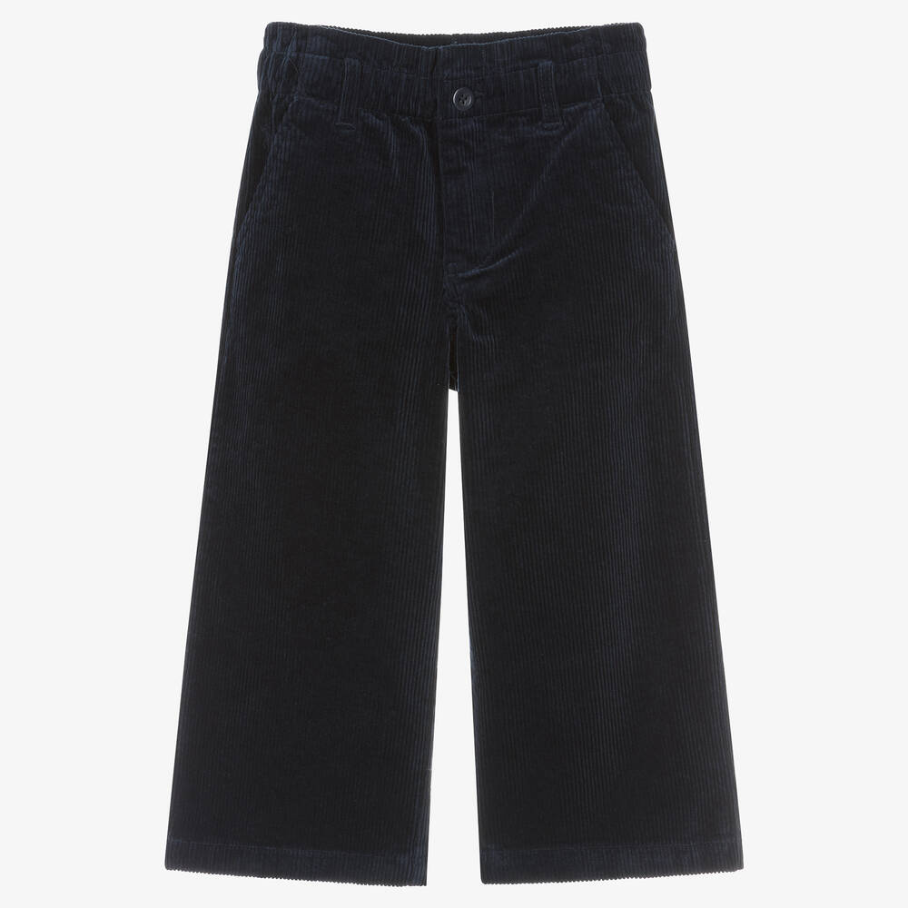 Ralph Lauren - Girls Navy Blue Cotton Corduroy Trousers | Childrensalon