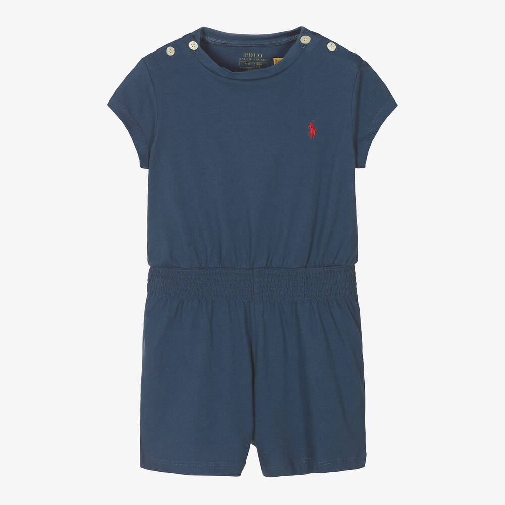 Combi short bleu en coton fille