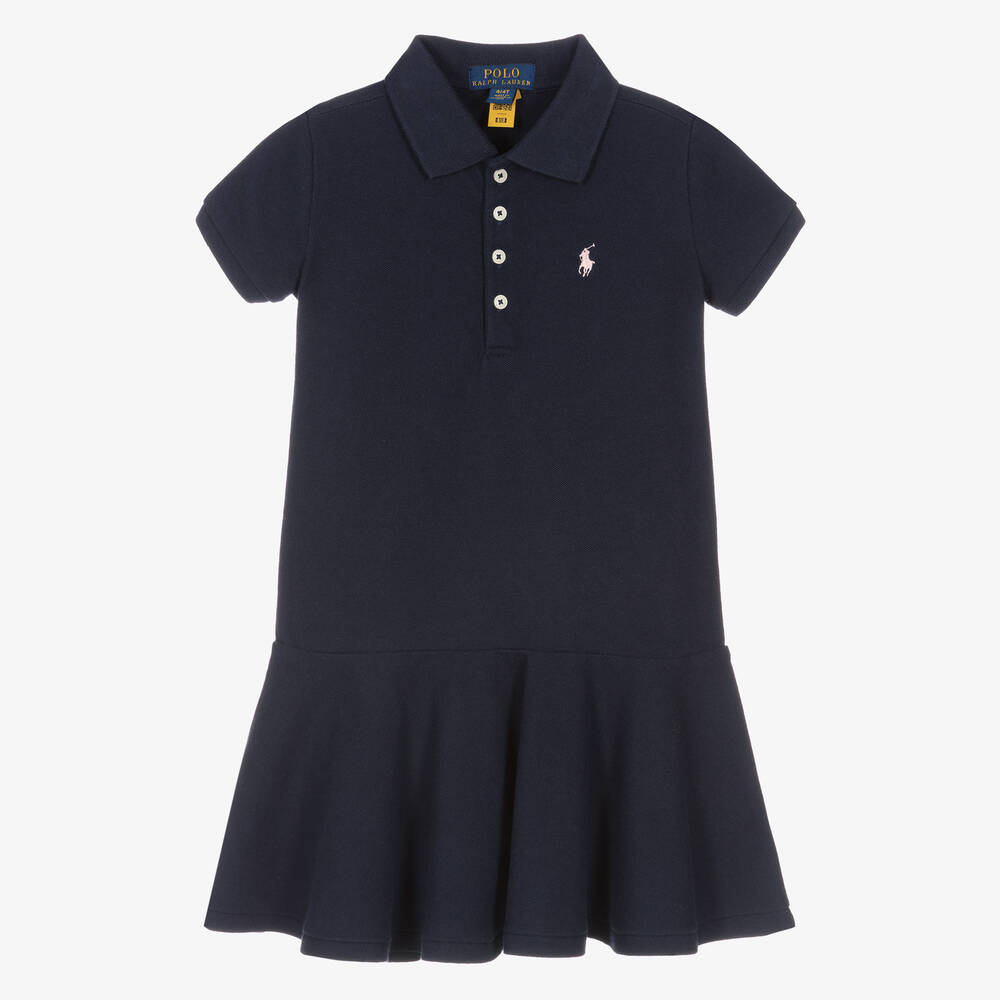 Ralph Lauren-Girls Navy Blue Cotton Polo Dress | Childrensalon Outlet