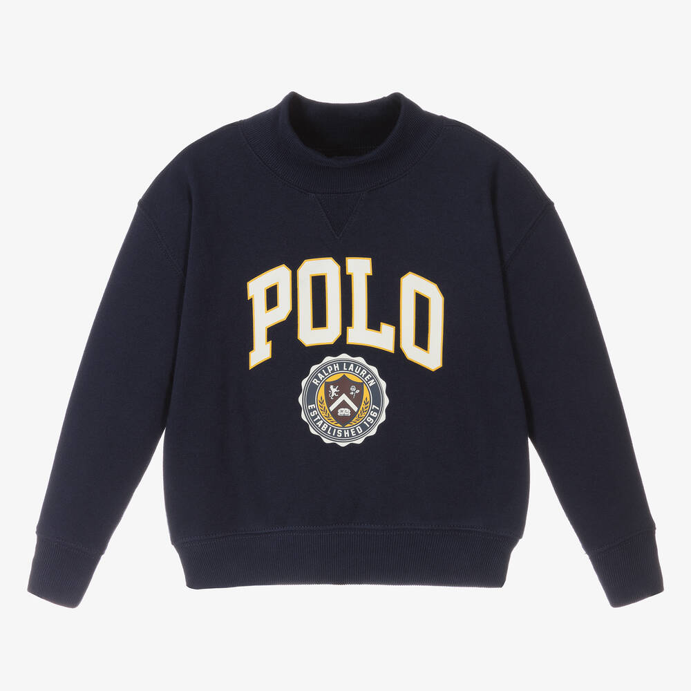Ralph Lauren - Girls Navy Blue Cotton Polo Sweatshirt | Childrensalon