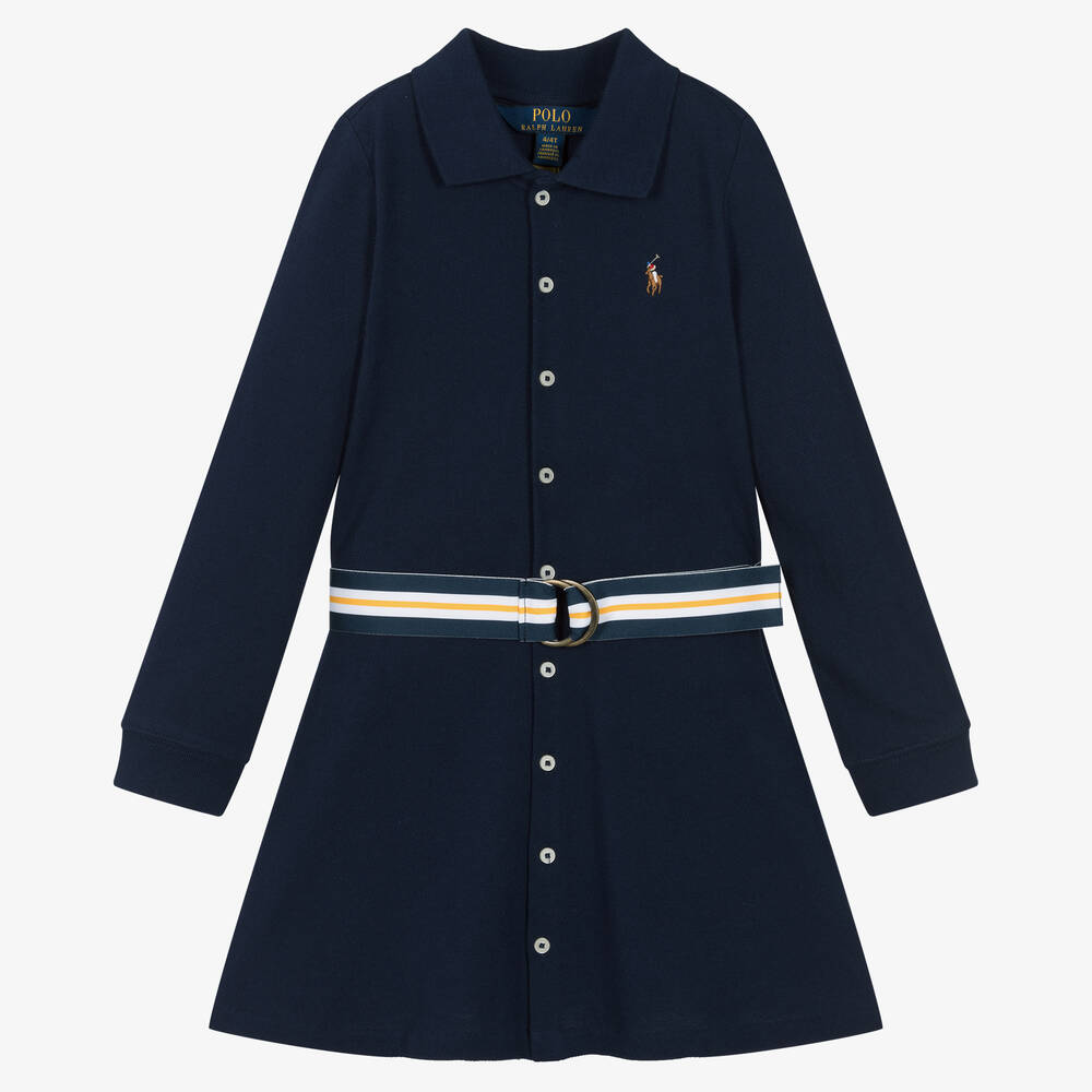 Ralph Lauren-Синее хлопковое платье-рубашка | Childrensalon Outlet
