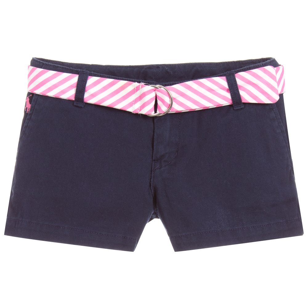 Polo Ralph Lauren - Girls Navy Blue Cotton Shorts  | Childrensalon