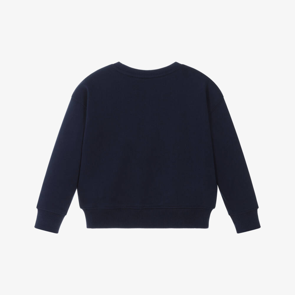 Ralph Lauren-Girls Navy Blue Cotton Sweatshirt with Polo Bear Motif | Childrensalon Outlet