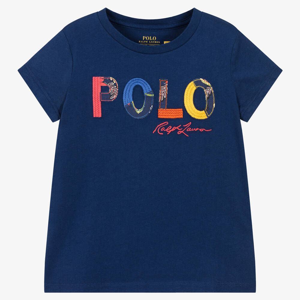 Ralph Lauren - Синяя хлопковая футболка для девочек | Childrensalon