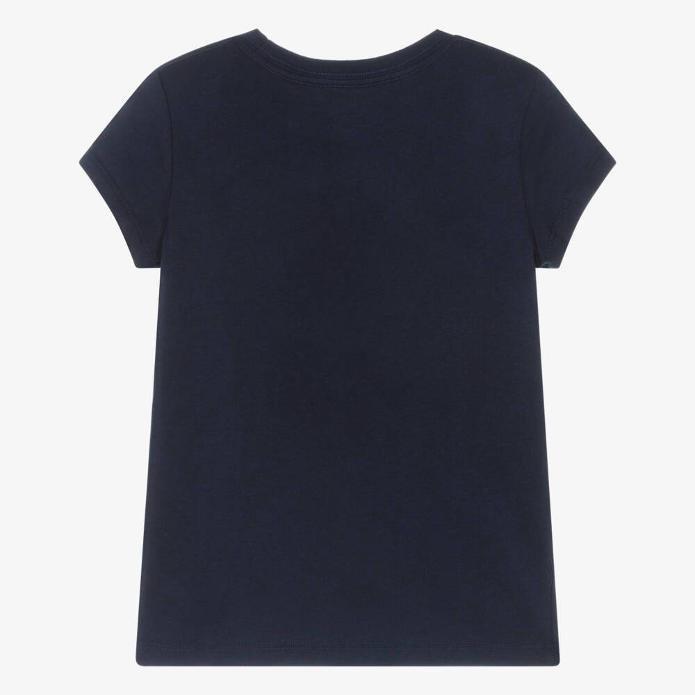 Ralph Lauren-Girls Navy Blue Cotton T-Shirt with Polo Bear Graphic | Childrensalon Outlet