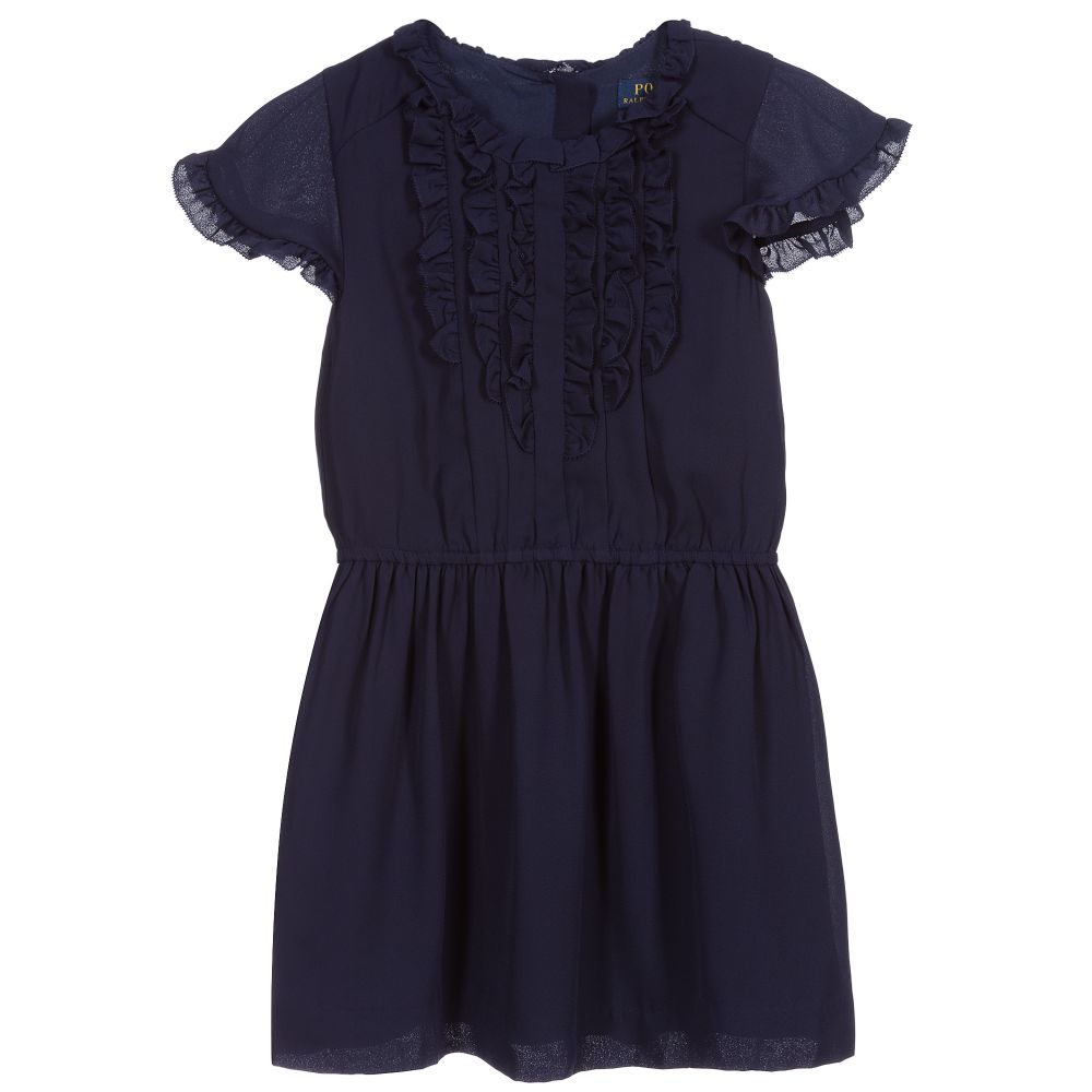 Polo Ralph Lauren - Girls Navy Blue Crêpe Dress | Childrensalon