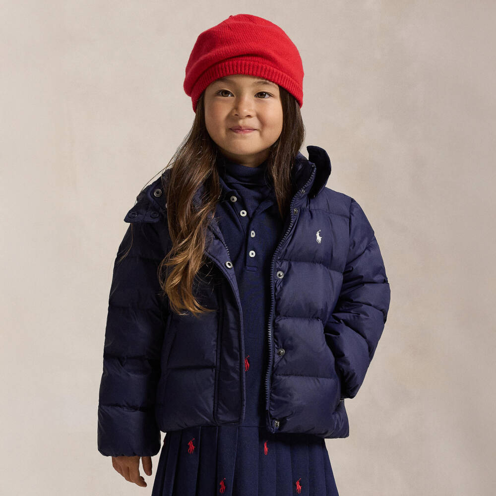 Ralph Lauren-Girls Navy Blue Down Padded Puffer Jacket | Childrensalon Outlet