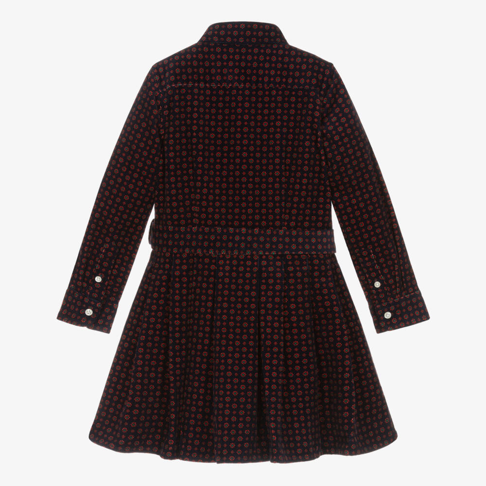Ralph Lauren-Girls Navy Blue Floral Belted Corduroy Shirt Dress | Childrensalon Outlet