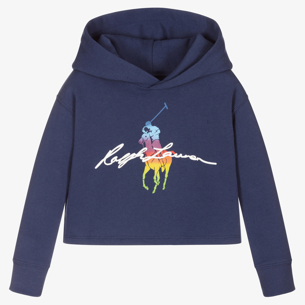 Ralph Lauren-توب هودي قطن جيرسي لون كحلي للبنات | Childrensalon Outlet