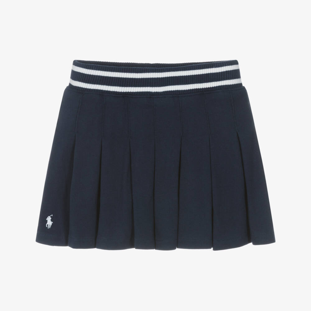 Ralph Lauren-Girls Navy Blue Pleated Cotton Skort with Pony Logo | Childrensalon Outlet