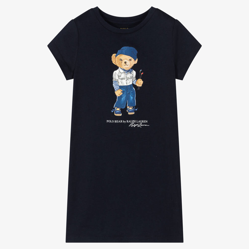 Polo Ralph Lauren-Girls Navy Blue Polo Bear Dress | Childrensalon Outlet