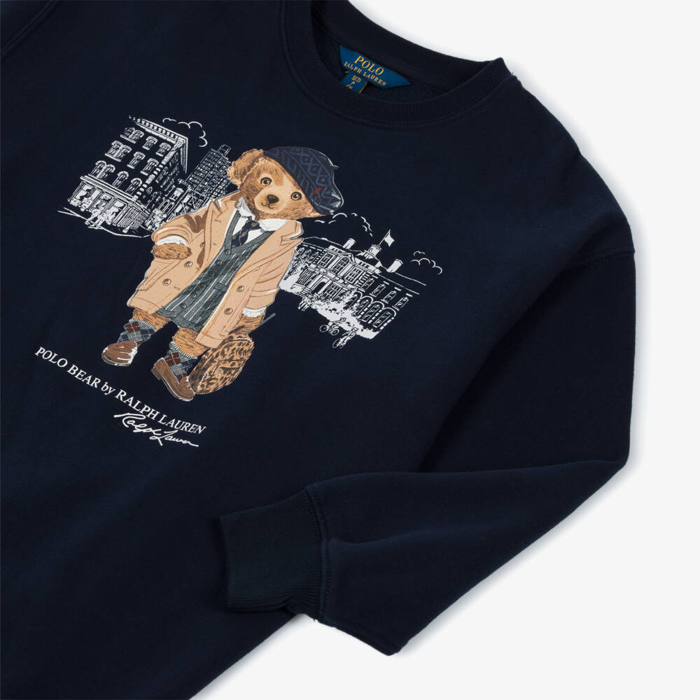 Ralph Lauren-Girls Navy Blue Polo Bear Sweatshirt Dress | Childrensalon Outlet