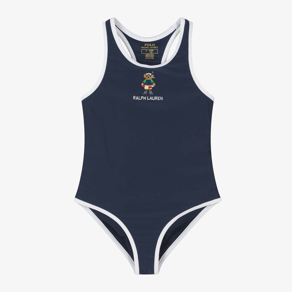 Ralph Lauren Girls Navy Blue Polo Bear Swimsuit Childrensalon Outlet
